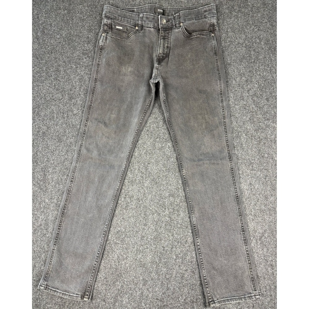 Hugo Boss Mens Slim Fit Stretch Jeans Charcoal Gray 34x32 Faded Denim